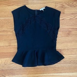 Sandro lace detail peplum short sleeve shirt, Size 2